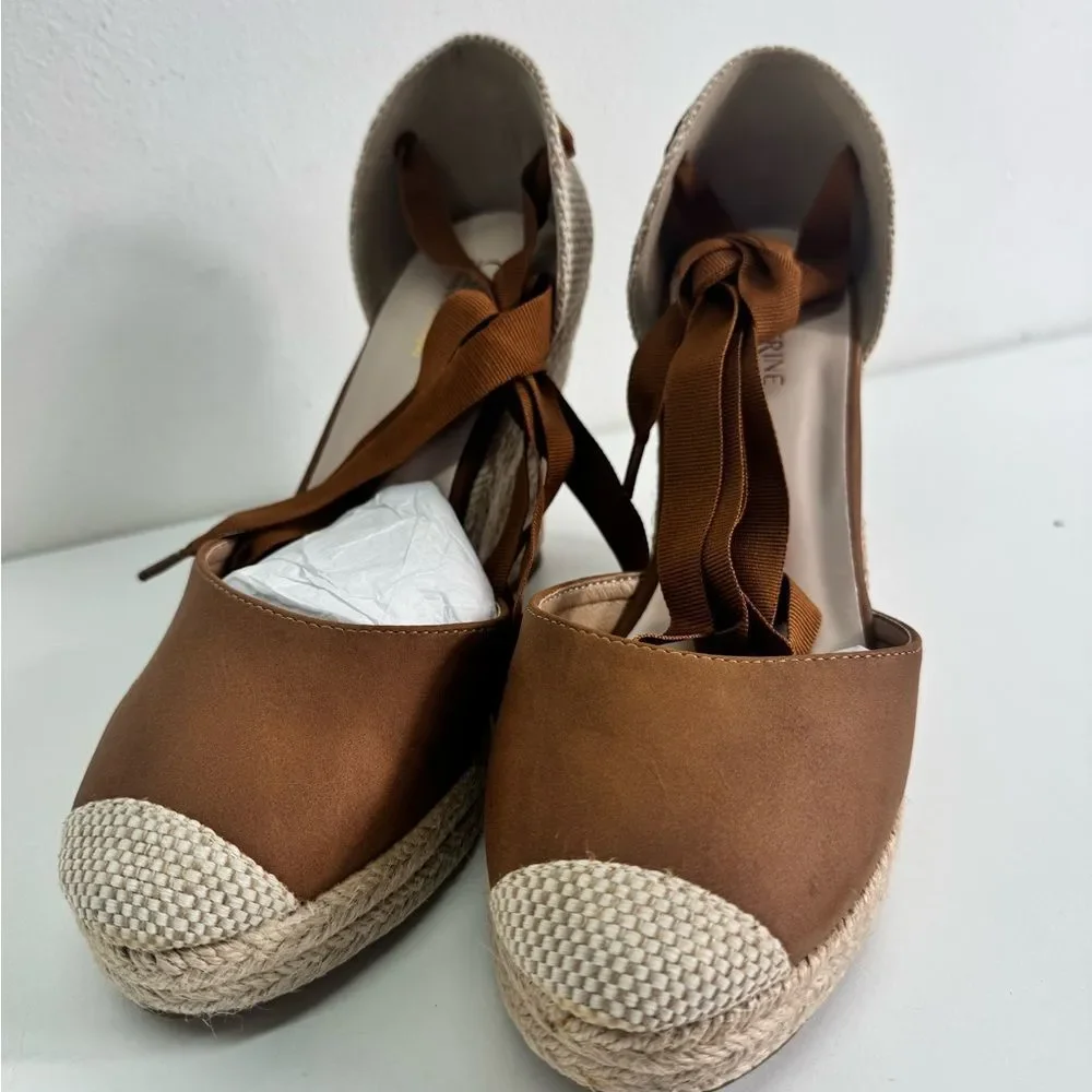 🔥Catherine Malandrino Tan Espadrille Wedges Sz 8 New
